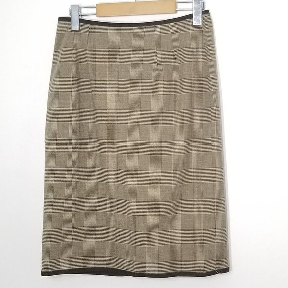 Vintage L'Officiel Wool Blend Lined Faux Suede Trim Tan Hounds Tooth Plaid Sz 4 - Picture 6 of 10